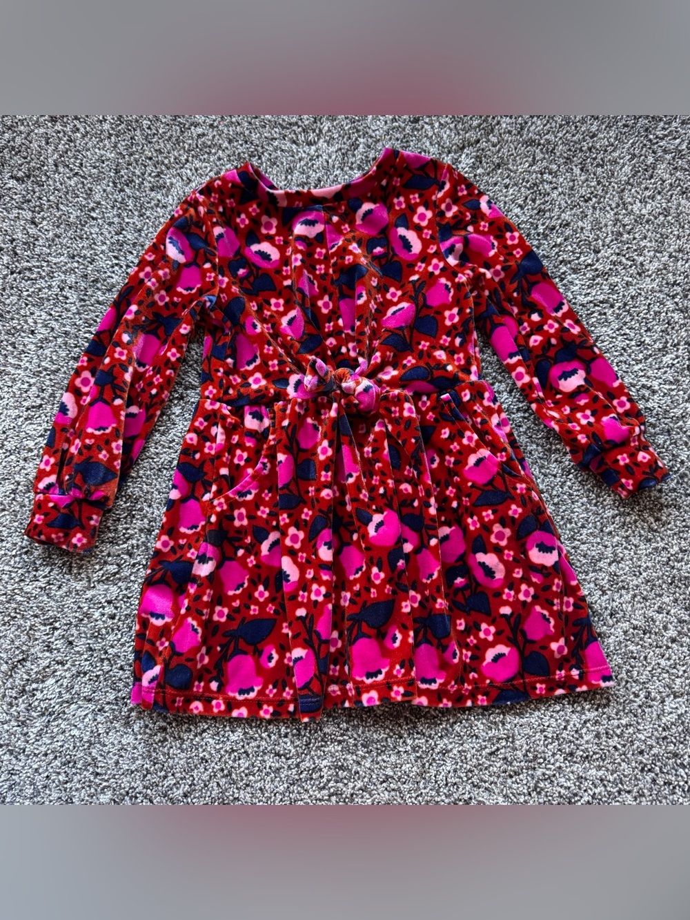 Cat & Jack Pink and Navy Floral Tie-Waist Long Sleeve Dress